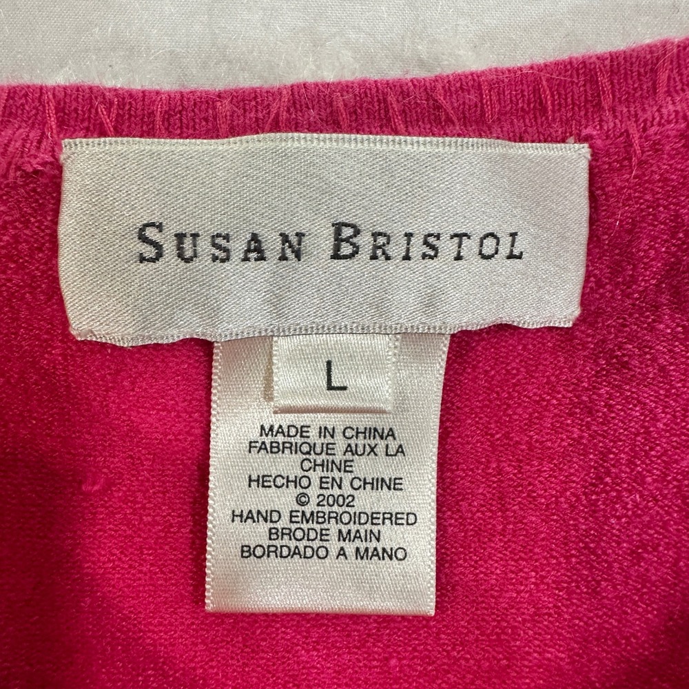 Susan Bristol Poodle Cardigan Womens L Pink Hand Embroidered Beaded Knit Sweater - Picture 4 of 7